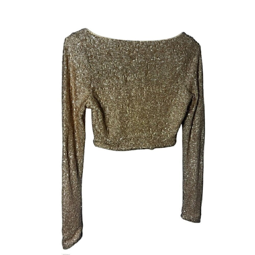 Susana Monaco Sequin Long Sleeve Crop Top Women SM Taylor Swift Era Holidays - Picture 4 of 9